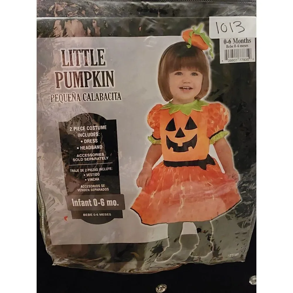 Amscan Little Pumpkin Costume Halloween Dress w/ headband Infant 0-6 Months